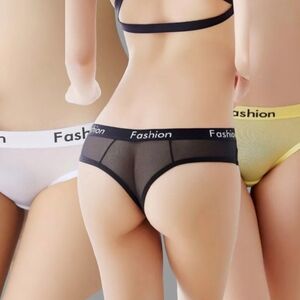 Women’s Sheer Thong Panty Bundle – 3 Pieces (White, Black & Yellow)